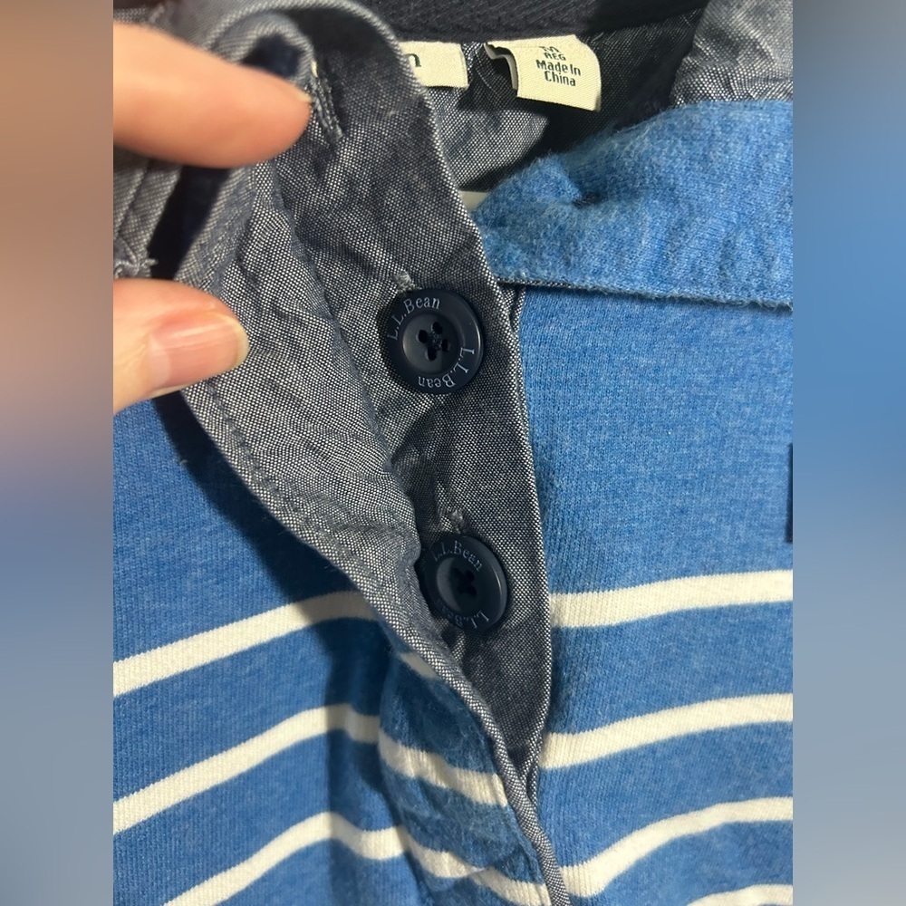 L.L. Bean Blue White Striped Cotton Henley Long Sleeve Size Medium 1/4 Button - Picture 8 of 10